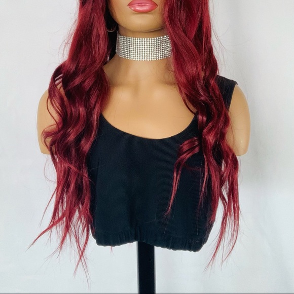 22” Ombre Burgundy “Put On & Go” Premium Synthetic Fiber Wig - Picture 7 of 13
